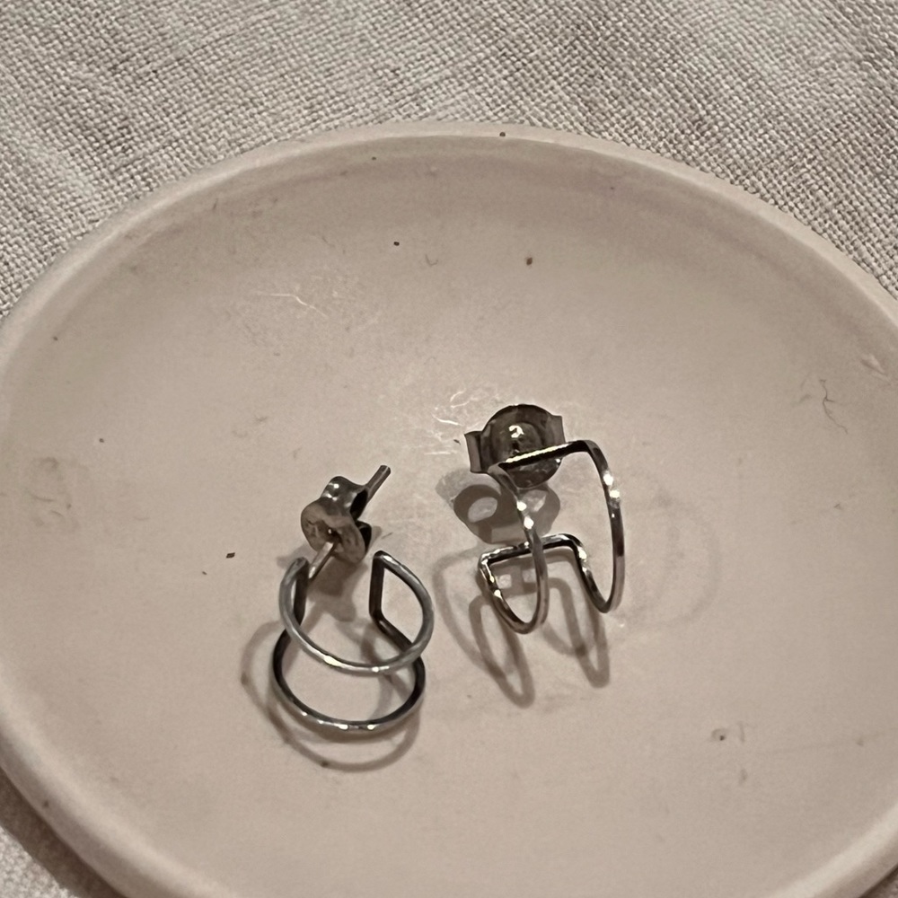 Silver double hoop huggies